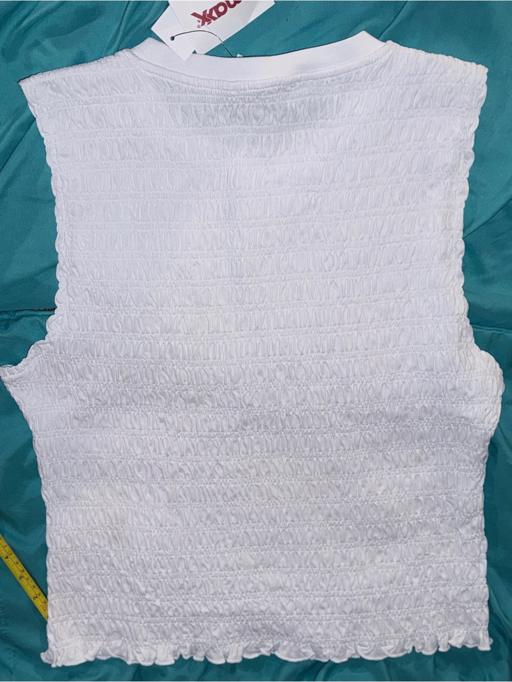 DKNY White Smocked Ruffle Hem Sleeveless Tank - Picture 2 of 3